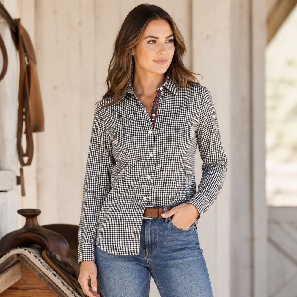 Vineyard Vines Women's 4 Button Down Gingham Cotton Cashmere Plaid Trim Heritage